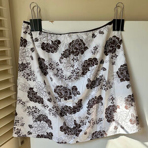 Women's Cato Linen Blend White and Brown Floral Lined Mini Skirt Plus Size 24W
